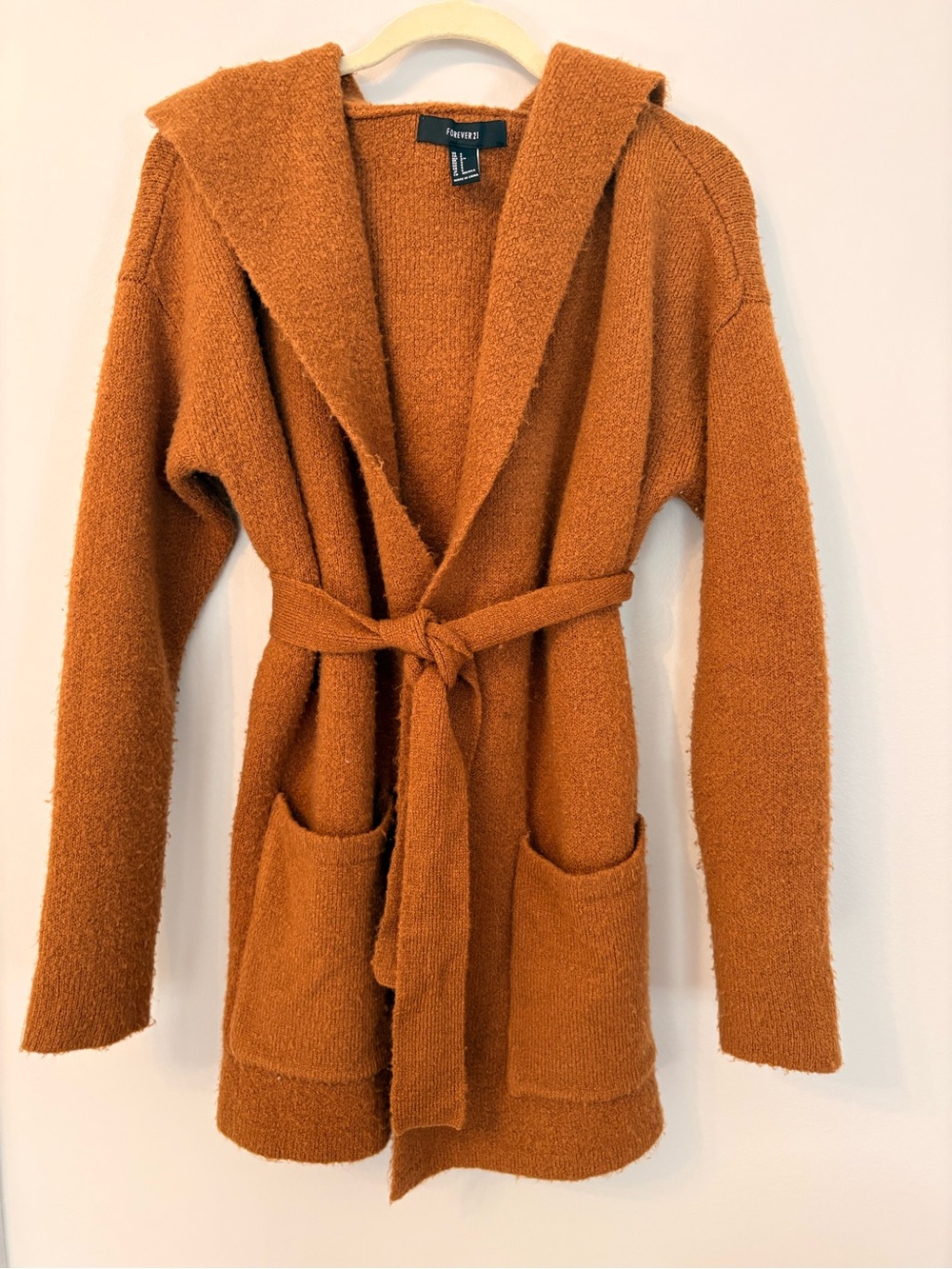 Forever 21 Rust Hooded Knit Belted Cardigan Womens Medium Autumn / Fall Jacket